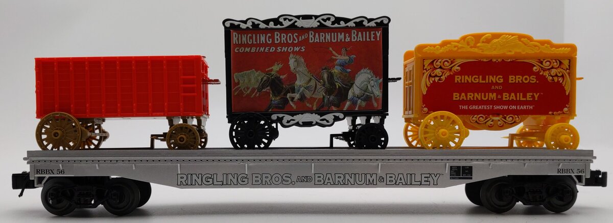 K-Line 6-22502 O Ringling Bros Scale Flat Car w/3 Circus Wagons #56 LN/Box