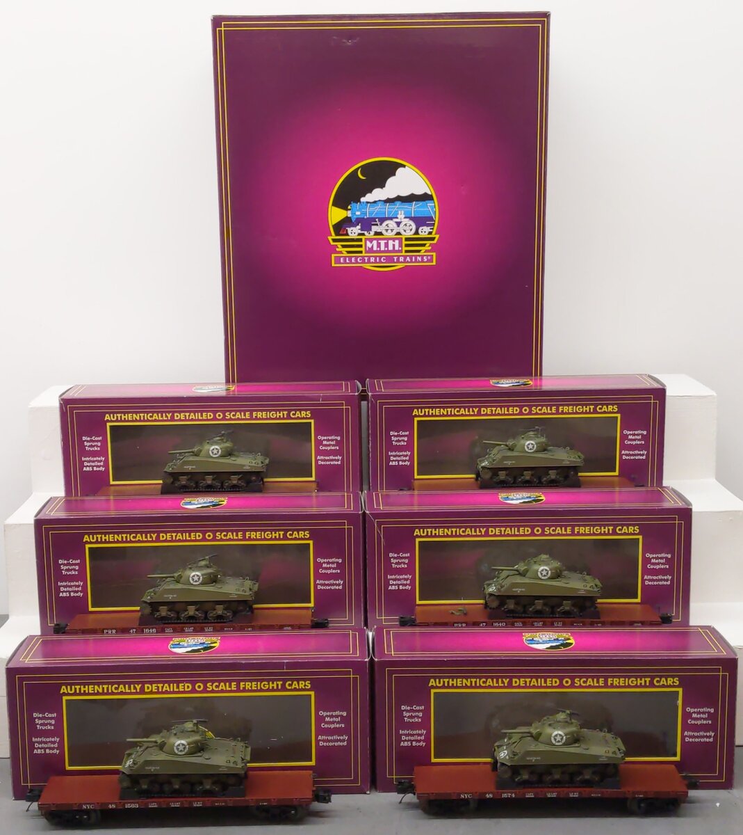 MTH 20-90548 O Gauge New York Central 6-Car 50-Ton 41' Wood Flat Car Set EX/Box
