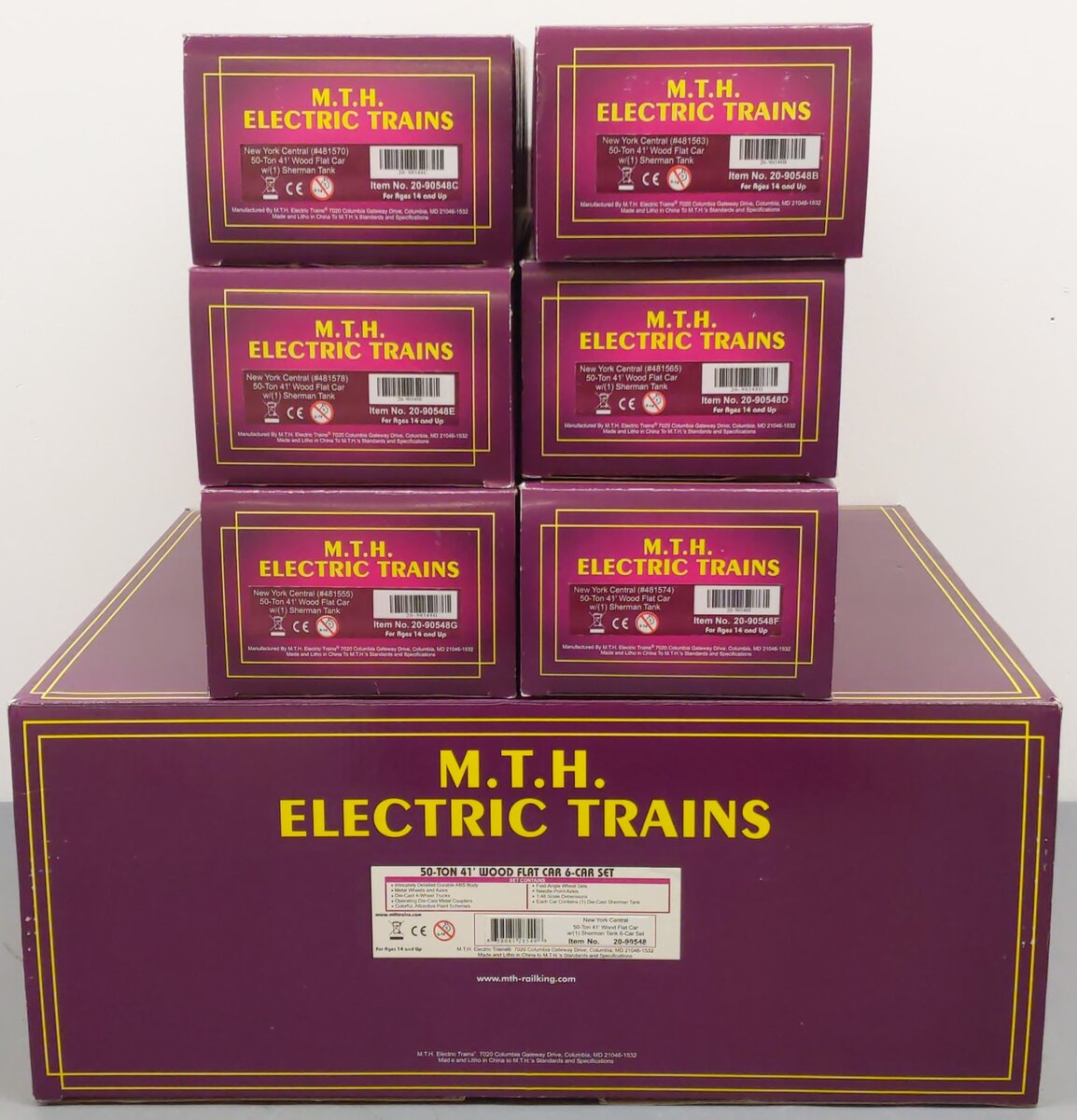 MTH 20-90548 O Gauge New York Central 6-Car 50-Ton 41' Wood Flat Car Set EX/Box