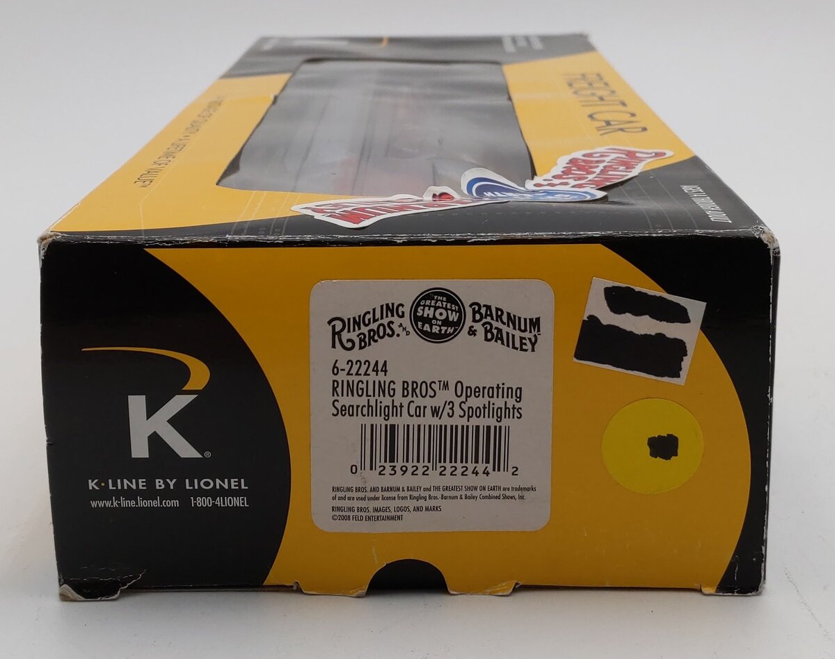 K-Line 6-22244 O Gauge Ringling Bros Operating Searchlight Car w/ 3 Spotlights LN/Box