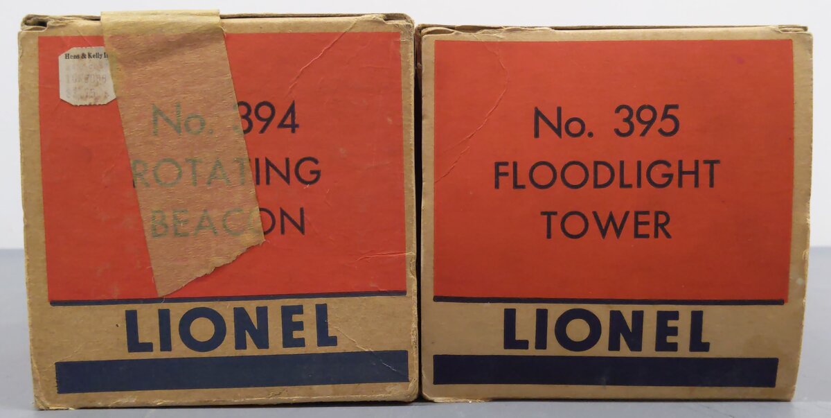 Lionel O Gauge Vintage Floodlight Tower and Rotating Beacon: 394 & 395 VG/Box