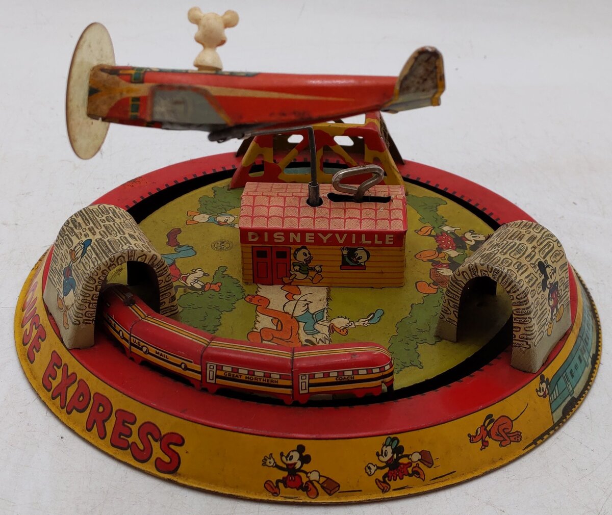 Marx Vintage Aluminum Mickey Mouse Express Windup Train Toy VG