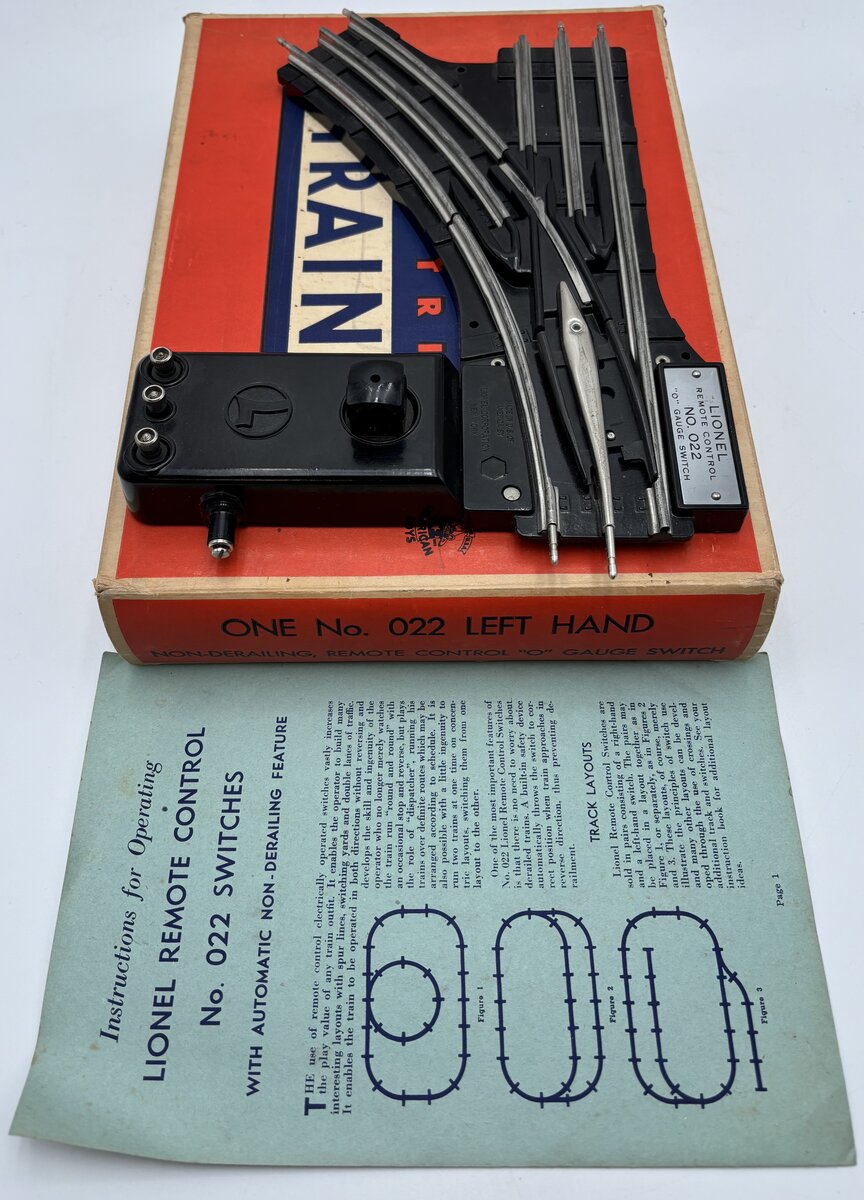 Lionel 022 O Gauge Vintage LH Non-Derailing Remote Control Switch EX/Box