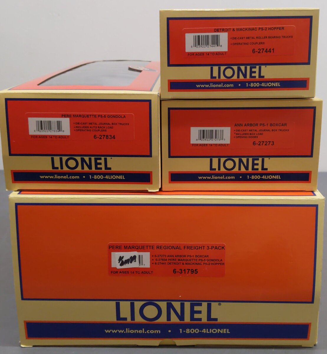 Lionel 6-31795  O Gauge Pere Marquette Regional Freight Cars (Set of 3) LN/Box