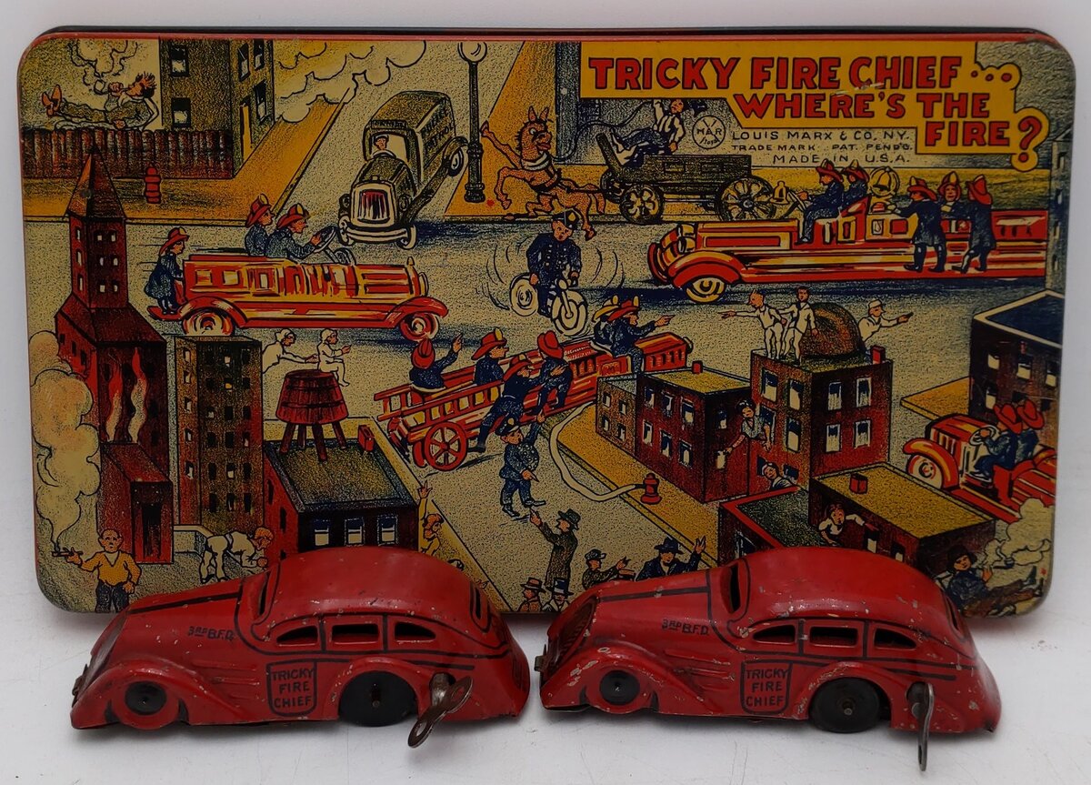 Marx Vintage Tricky Fire Chief Where's the Fire Wind Up Car Toy VG