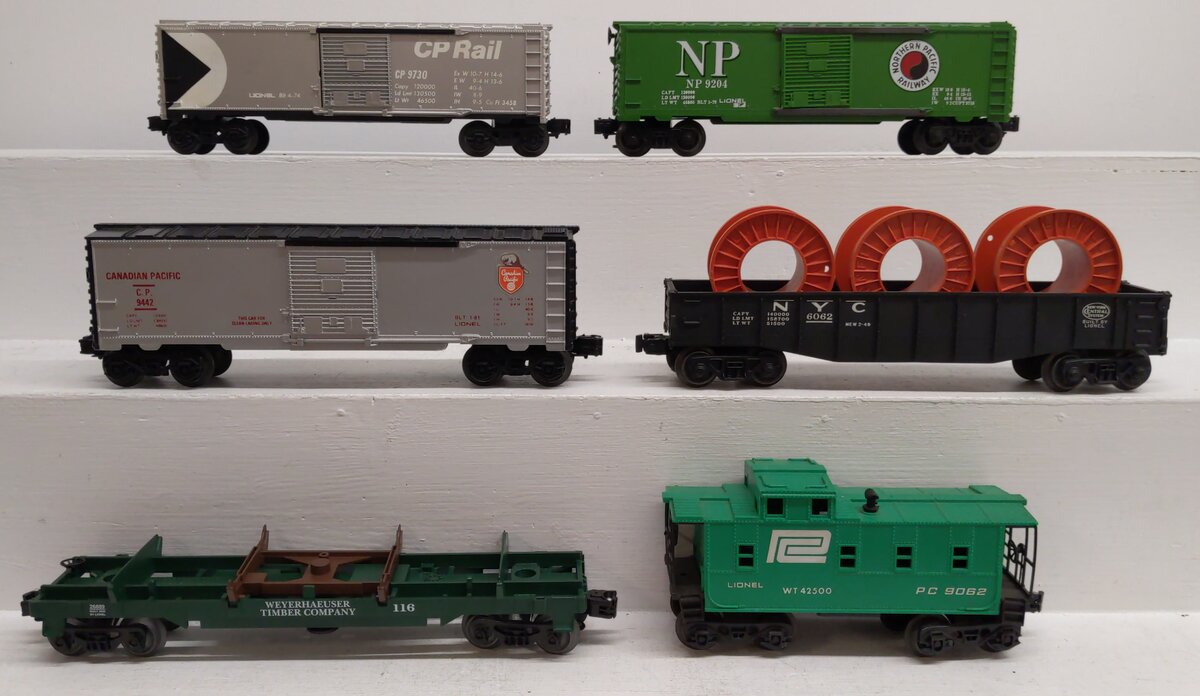 Lionel O Gauge Assorted Freight Cars: #116, #9062, #9204, #9442, #9730 [6] EX