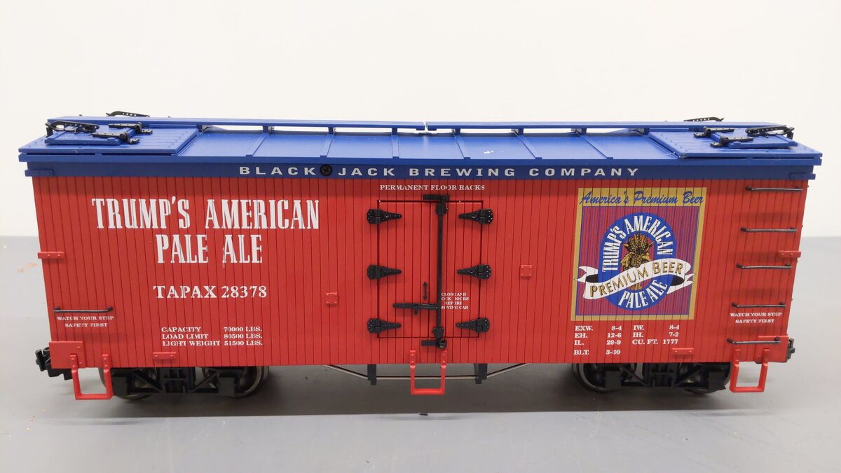 USA Trains 16383 G Scale Trump's Pale Ale Refrigerator Car EX