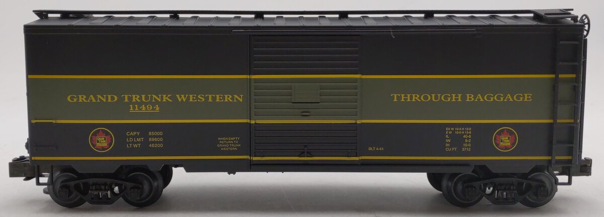 Weaver EBC67LD O Gauge Grand Trunk Western Boxcar #11493 (3 Rail) EX/Box