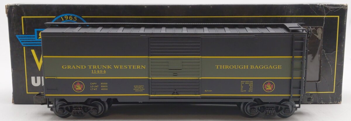 Weaver EBC67LD O Gauge Grand Trunk Western Boxcar #11493 (3 Rail) EX/Box