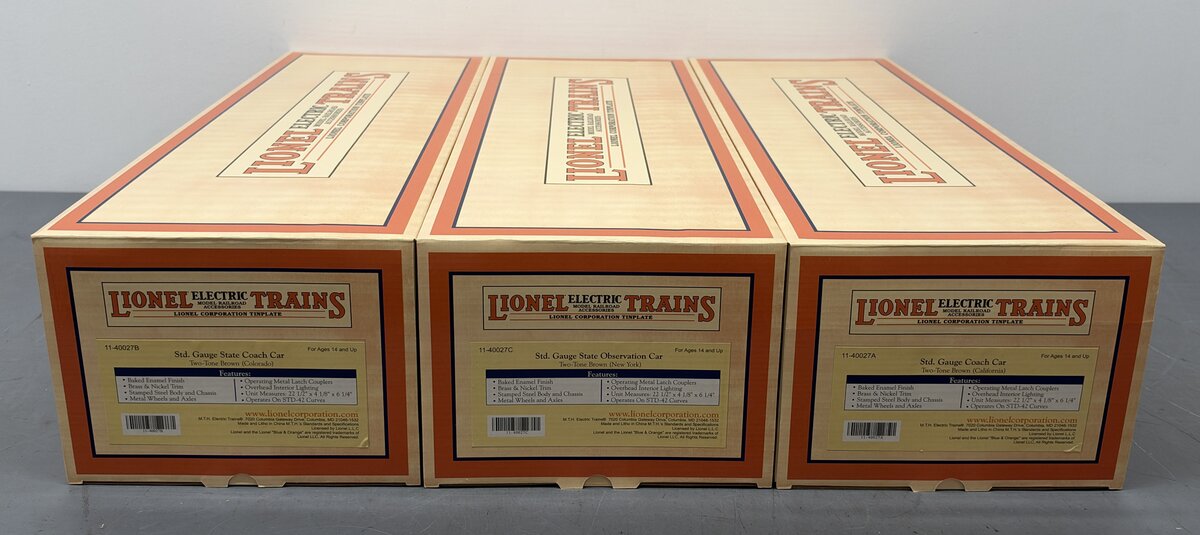 MTH 11-40027 St. Gauge Two-Tone Brown State Passenger 3 Car Set EX/Box
