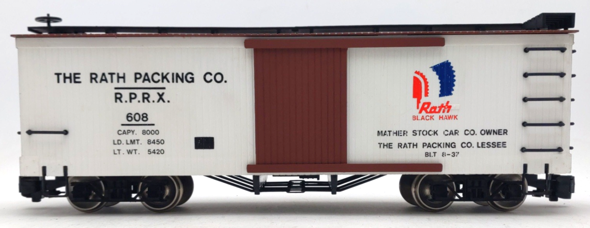 Bachmann 608 G Scale Rath Packing Co. Boxcar (Metal Wheels) EX