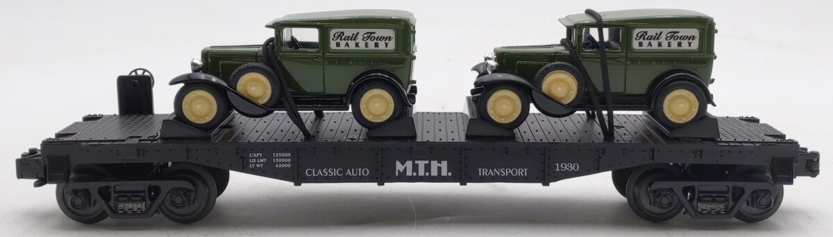 MTH 30-7671 O Gauge MTH Transport Flatcar W/Ertl '30 1/2 Ton Panel Van EX/Box