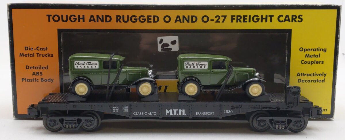 MTH 30-7671 O Gauge MTH Transport Flatcar W/Ertl '30 1/2 Ton Panel Van EX/Box