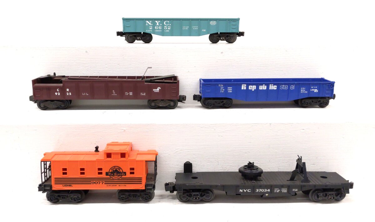 Lionel O Gauge Assorted Freight Cars [5] VG