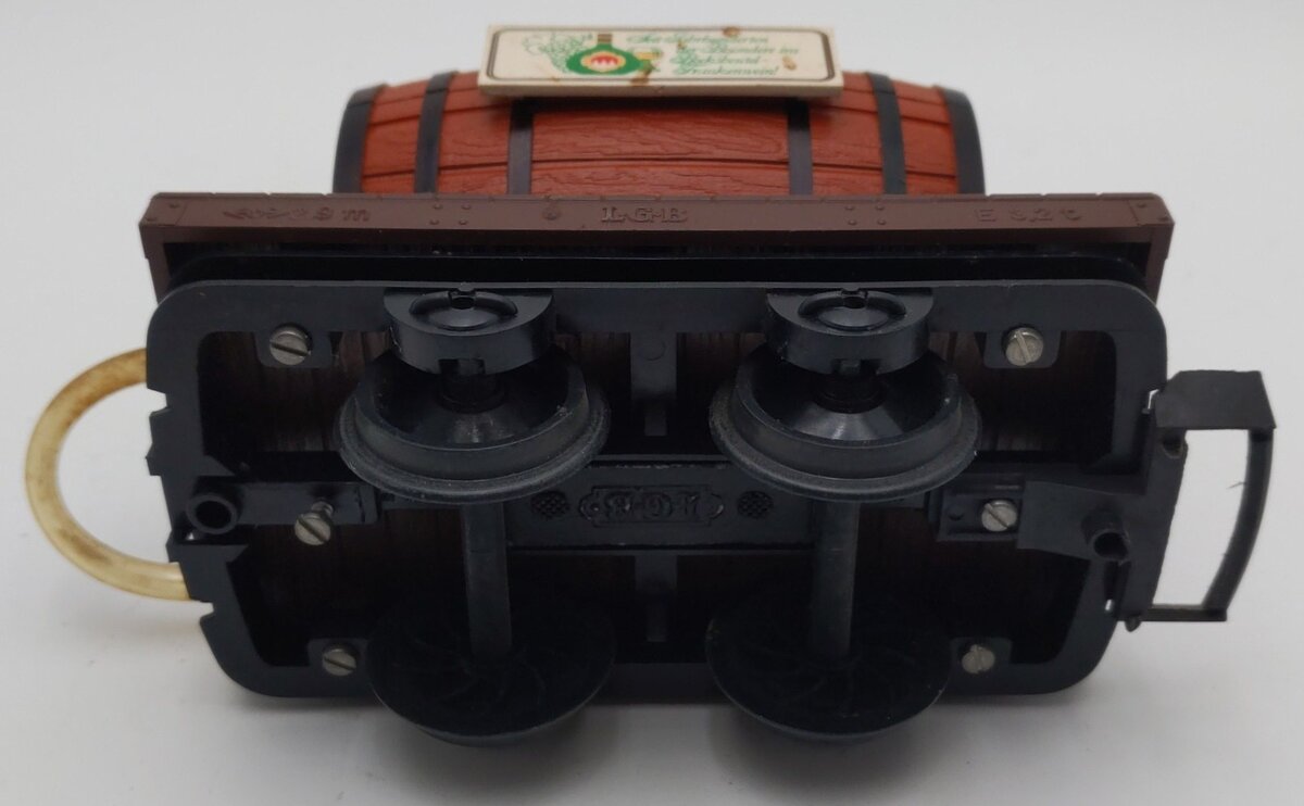 LGB 4047 G Scale Flatcar with Ferdinand Pieroth Whiskey Barrel EX