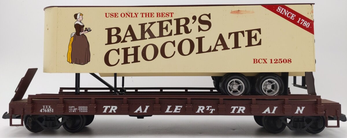USA Trains 1798 G Bakers Chocolate Piggyback Flat Car EX
