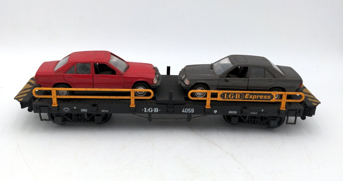 LGB 4059 G Scale Flatcar w/ 2 Mercedes Automobiles #4059 EX/Box