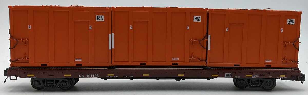 MTH 20-95260 O Norfolk Southern 60' Flat Car w/ Trash Containers #101128 VG/Box