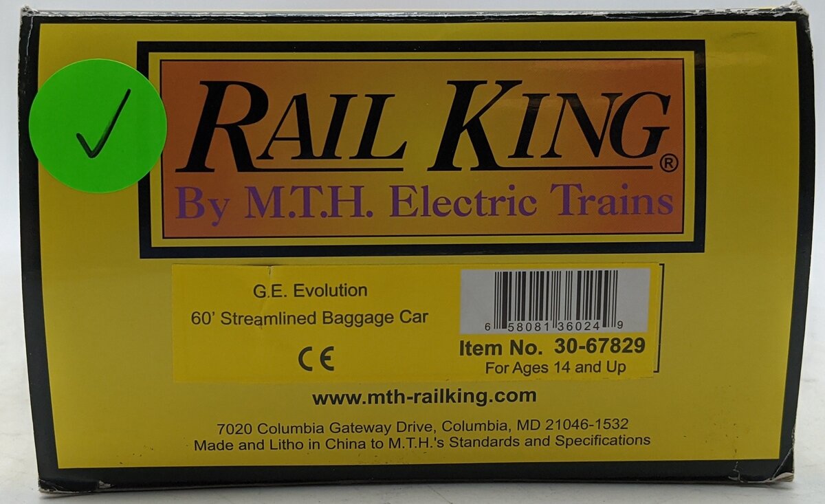 MTH 30-67829 O G.E. Evolution 60' Streamlined Baggage Car VG/Box
