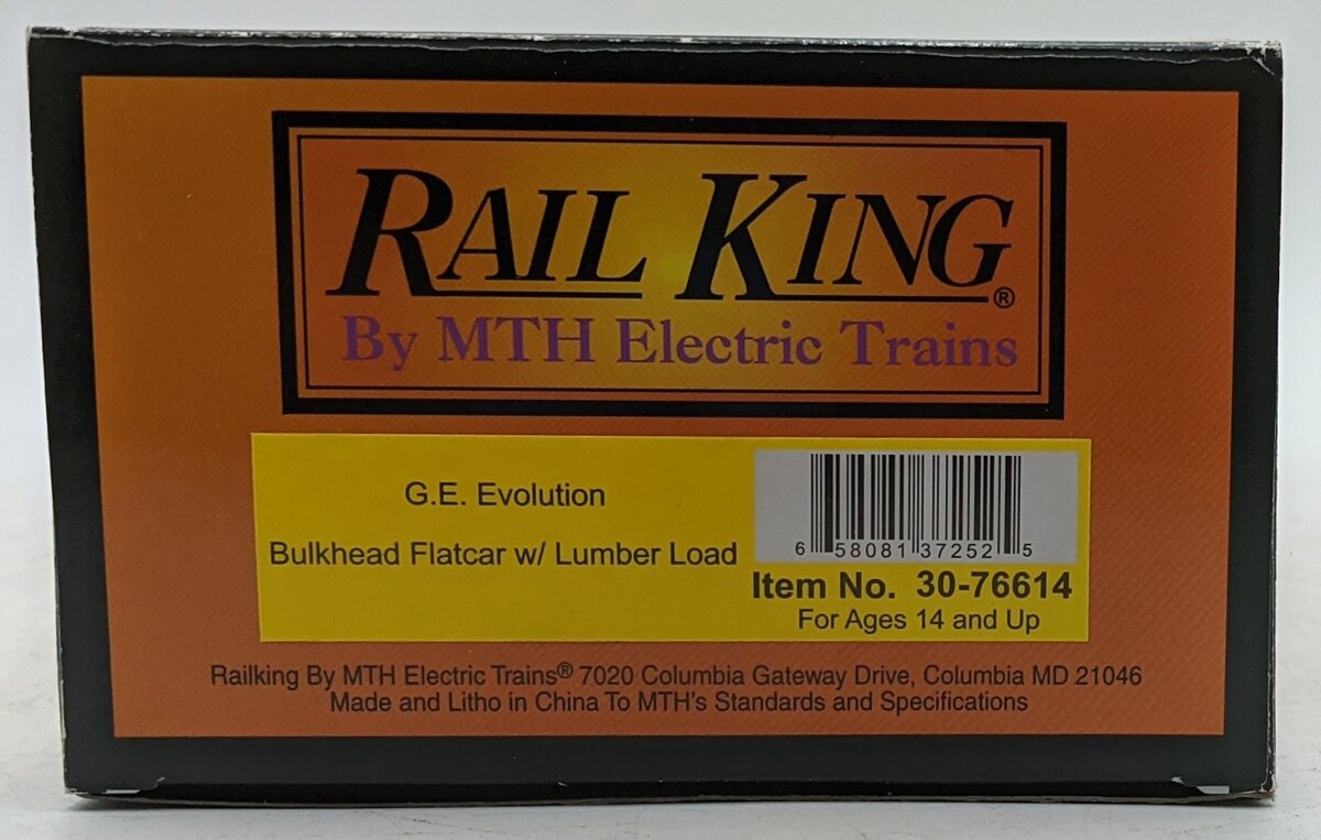 MTH 30-76614 O General Electric Bulkhead Flatcar with Lumber Load EX/Box