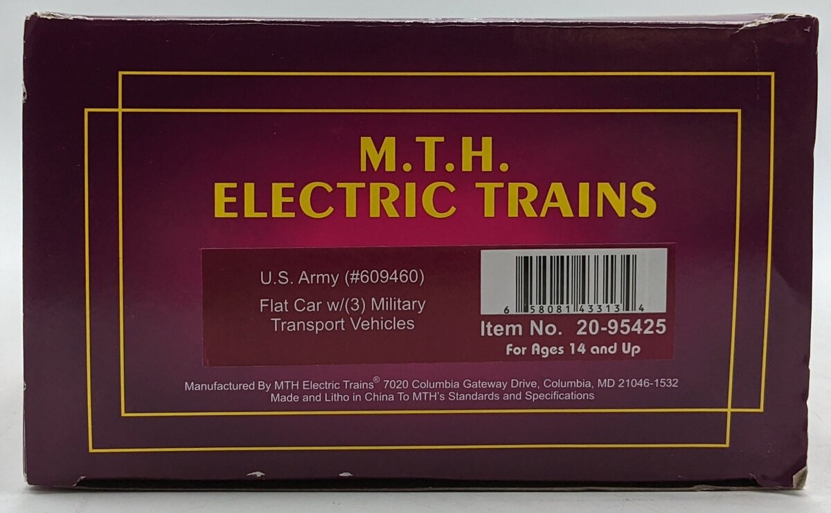 MTH 20-95425 O U.S. Army Flatcar w/(3) Military Transport Vehicles #609460 LN/Box