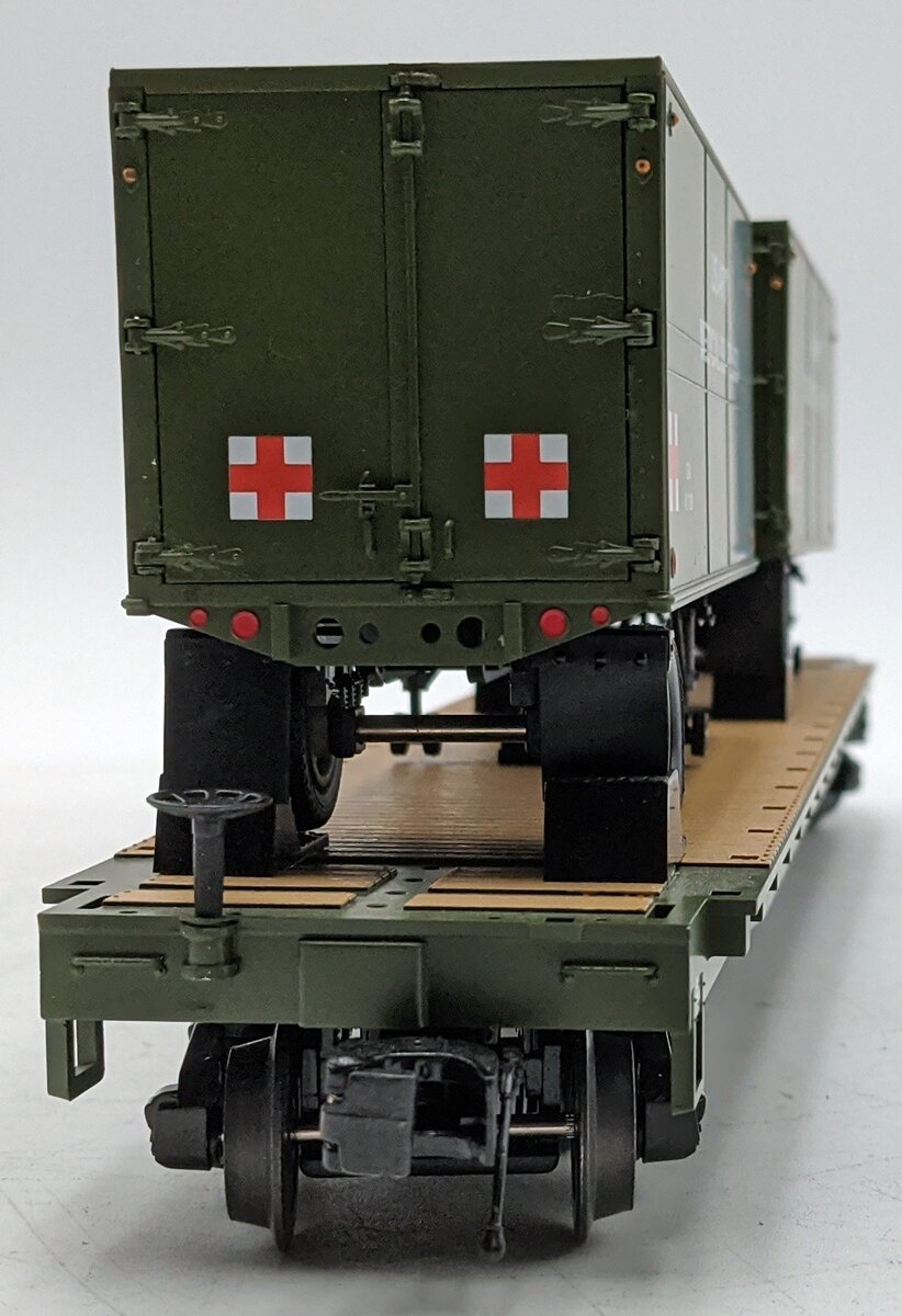 MTH 20-95331 O U.S. Army #1946 Flatcar w/ 2 PUP Trailers LN/Box
