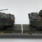 MTH 20-95426 O U.S. Army 60' Flat Car w/(2) Bradley Fighting Vehicles #40152 VG/Box