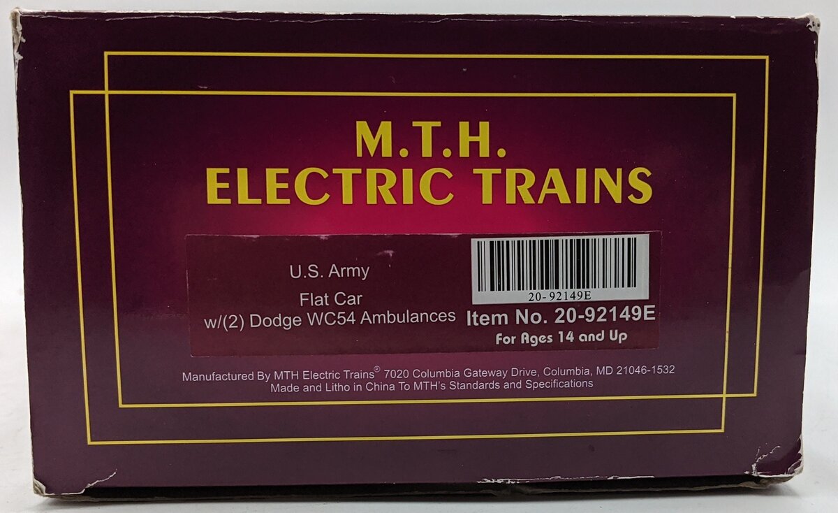 MTH 20-92149E O Gauge U.S Army Flat Car w/ Two Ambulances #609193 EX/Box