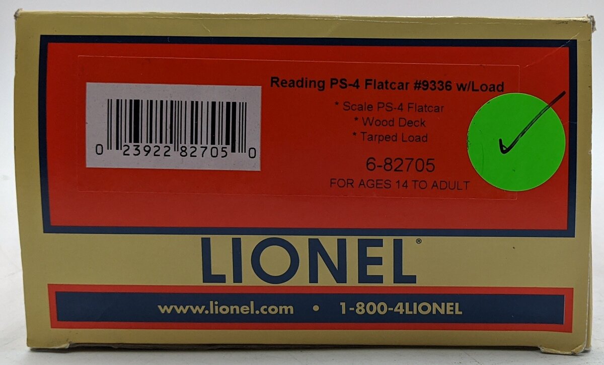 Lionel 6-82705 O Gauge Reading PS-4 Flatcar #7336 with Stakes & Tarped Load VG/Box