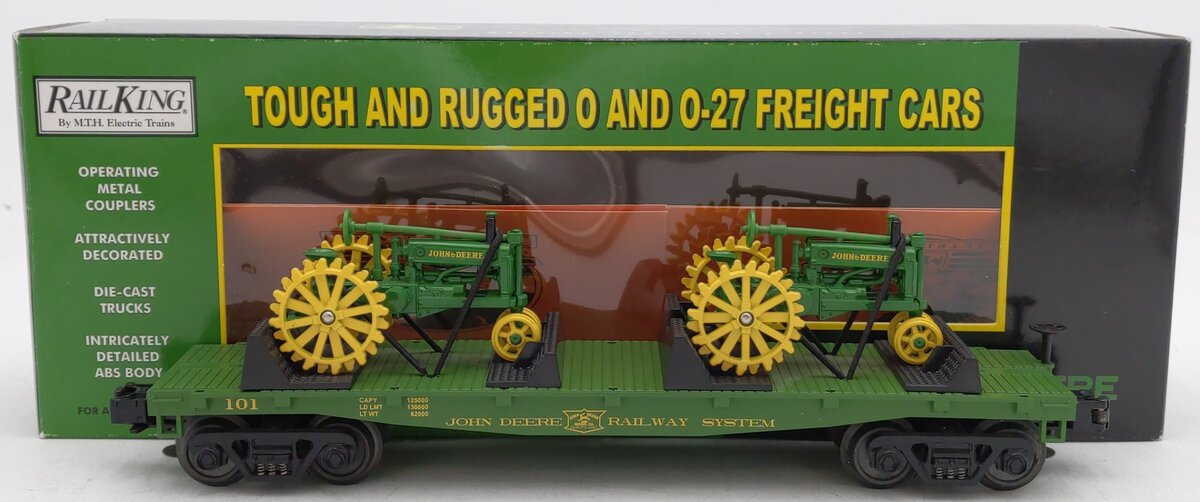 MTH 30-7028A O Gauge John Deere Flatcar w/Tractors #101 LN/Box