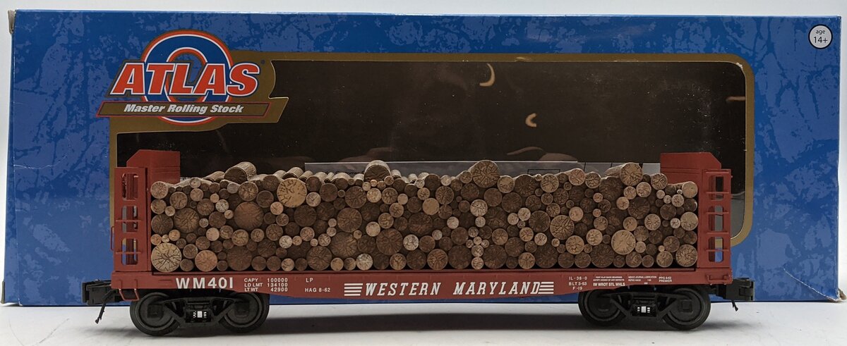 Atlas 3003405-3 O Pulpwood Flatcar Western Maryland #401 3-Rail LN/Box