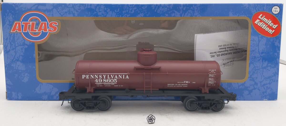 Atlas 3003846-1S O Gauge Pennsylvania 8,000 Gallon Tank Car #498605 (3 Rail) EX/Box