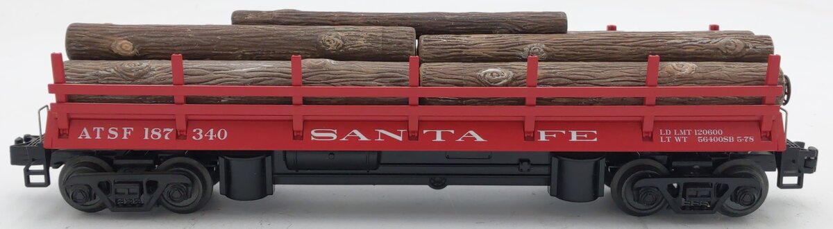 MTH 30-79451 O Gauge Santa Fe Operating Log Dump Car #187340 EX/Box