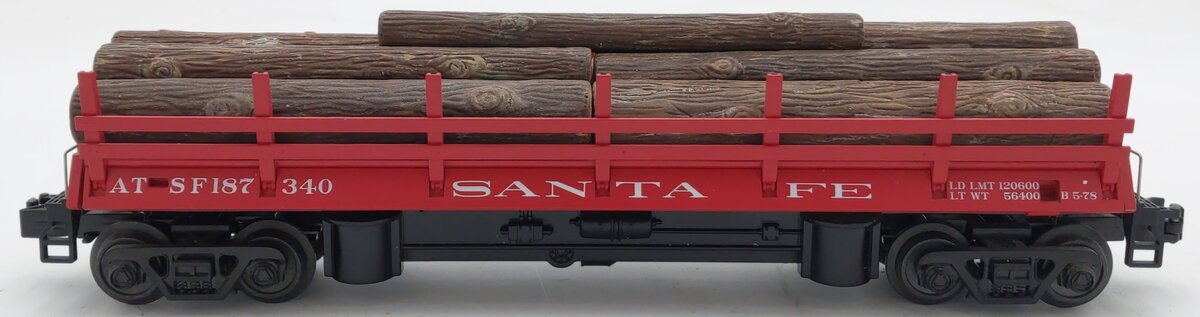 MTH 30-79451 O Gauge Santa Fe Operating Log Dump Car #187340 EX/Box