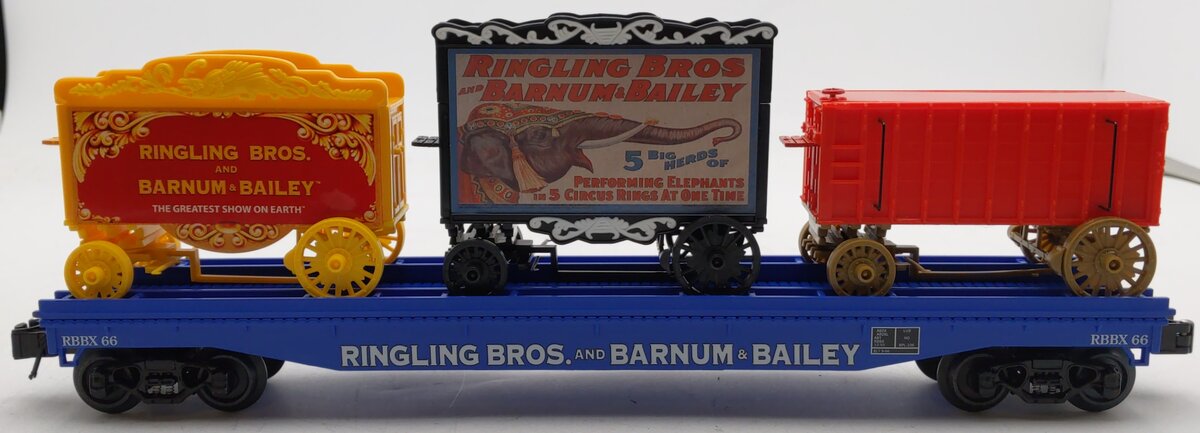 K-Line 6-22656 O Ringling Bros Flatcar #66 W/ 3 Circus Wagons EX/Box