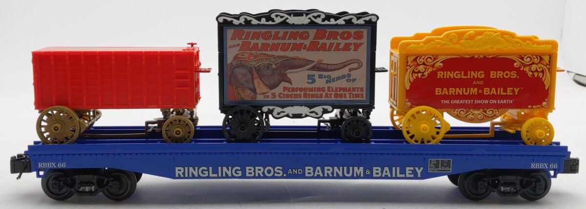 K-Line 6-22656 O Ringling Bros Flatcar #66 W/ 3 Circus Wagons EX/Box
