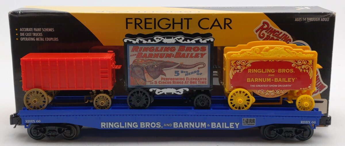 K-Line 6-22656 O Ringling Bros Flatcar #66 W/ 3 Circus Wagons EX/Box