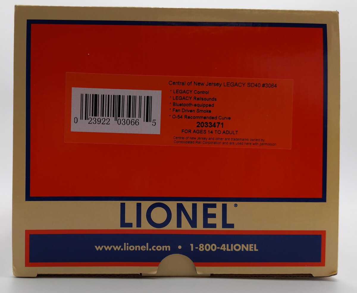 Lionel 2033471 O Central Of New Jersey Legacy SD40 Diesel Locomotive #3064 LN/Box