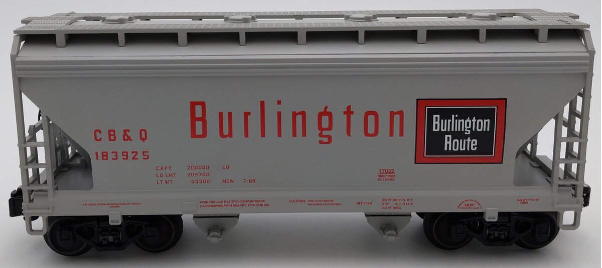 Lionel 6-17022 O Burlington Two-Bay ACF Hopper Car #183925 LN/Box