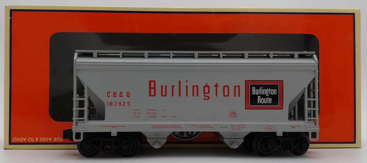 Lionel 6-17022 O Burlington Two-Bay ACF Hopper Car #183925 LN/Box