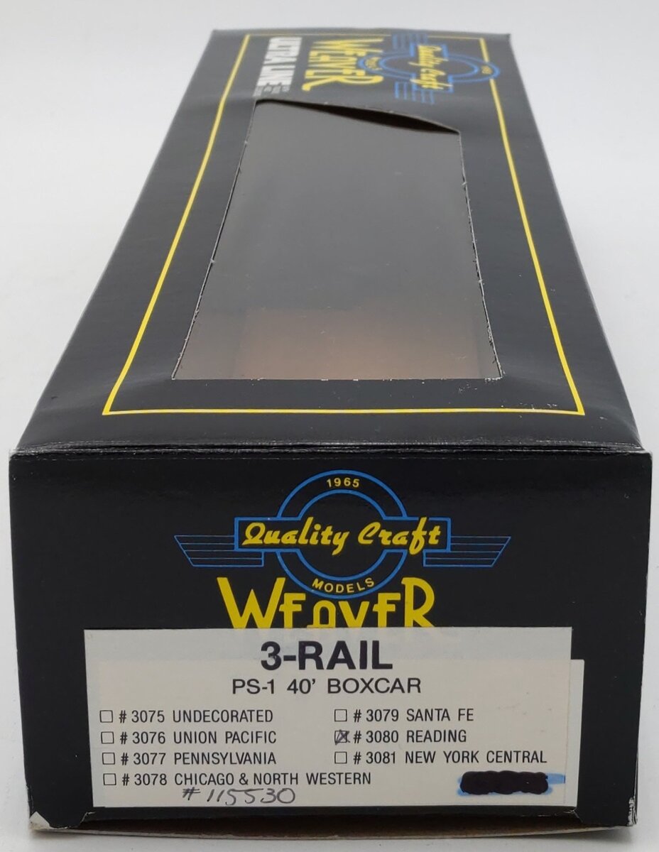 Weaver 3080 O Gauge Reading PS-1 40' Box Car (3-Rail) #115530 LN/Box