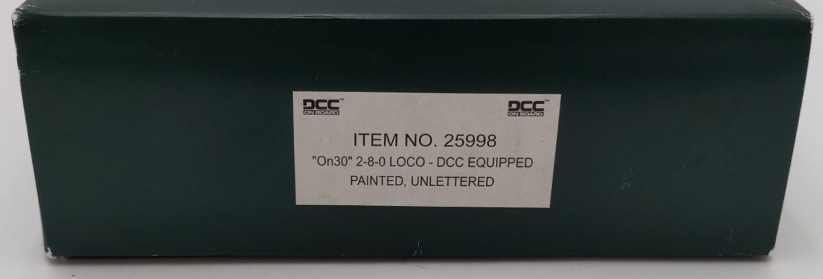 Bachmann 25998 On30 Painted & Unlettered 2-8-0 Steam Locomotive & Tender w/DCC EX/Box