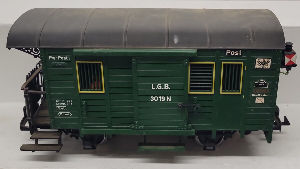 LGB 3019N G Scale Green Post Boxcar (Metal Wheels) EX/Box