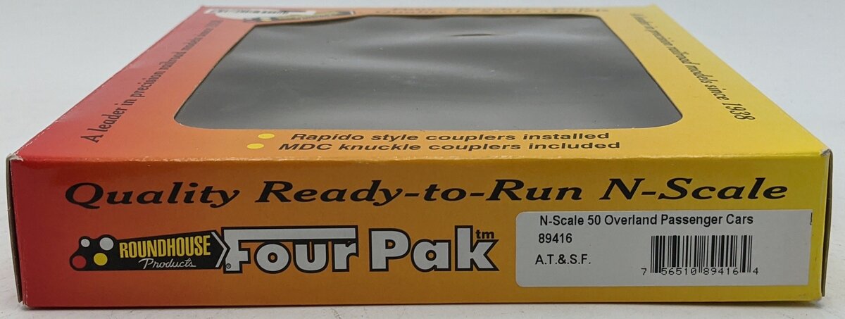 Roundhouse 89416 N A.T.&S.F. Ready-To-Run Passenger Cars (Pack of 4) LN/Box