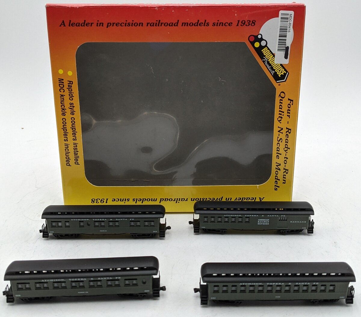 Roundhouse 89416 N A.T.&S.F. Ready-To-Run Passenger Cars (Pack of 4) LN/Box
