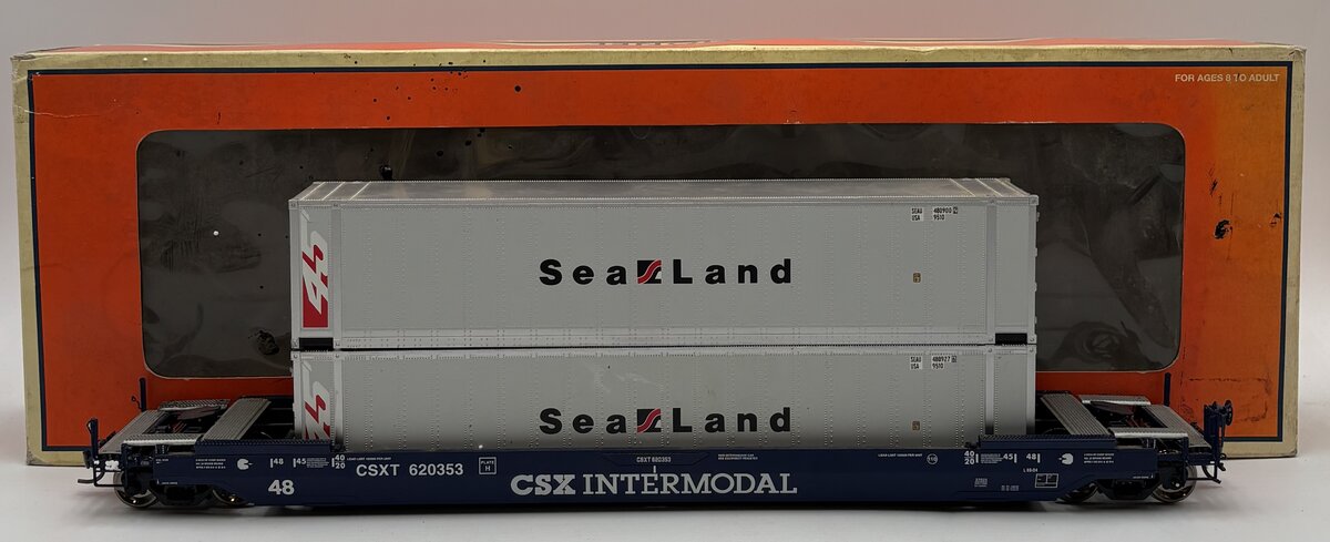 Lionel 6-27525 O Gauge CSX Transport Husky Stack Car w/ Container Load #620353 EX/Box