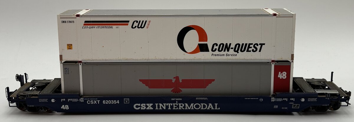 Lionel 6-27526 O Gauge CSX Husky Stack Flatcar w/ Container Load #620354 VG/Box