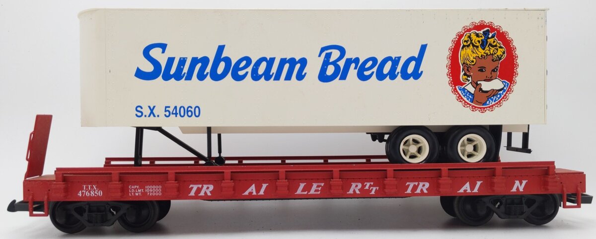 USA Trains G Scale T.T.X. Flatcar with Piggyback Sunbeam Bread Trailer #476850 EX