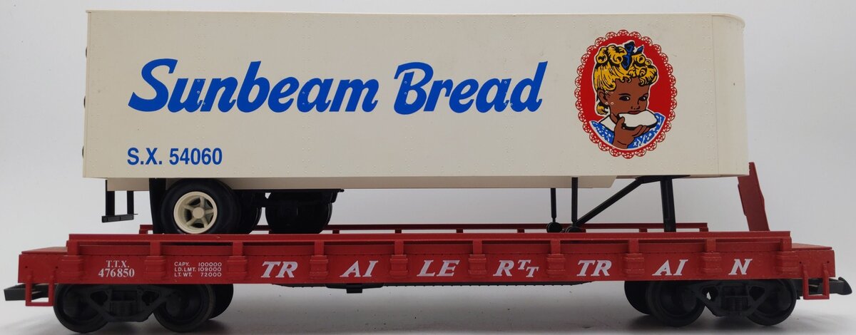 USA Trains G Scale T.T.X. Flatcar with Piggyback Sunbeam Bread Trailer #476850 EX