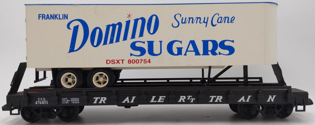 USA Trains G Scale T.T.X. Flatcar with Piggyback Domino Sugars Trailer #476851 EX